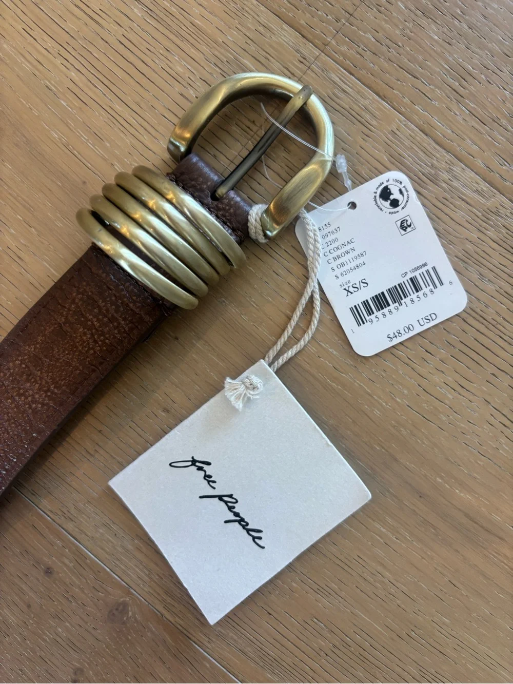 Free People Rori Leather Belt XS-S NWT Cognac Brown Gold Metal Buckle Boho